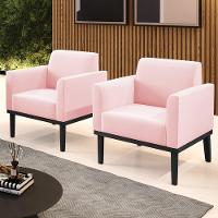 Poltrona Base Madeira Preto Kit 2 Maressa Suede Rosa Bebê - Ibiza - 2