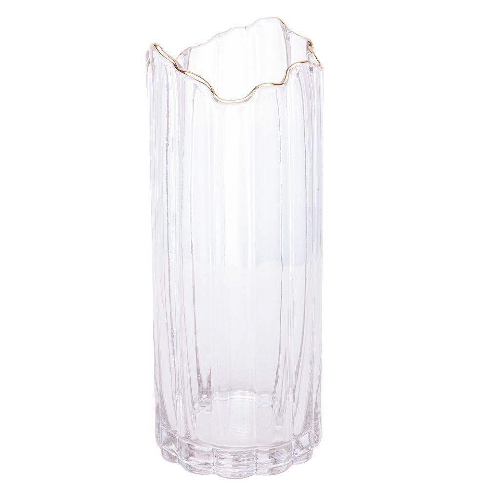 Vaso De Vidro Transparente Com Borda Dourada Para Flores Arranjos Plantas 10x25cm Wolff - 1