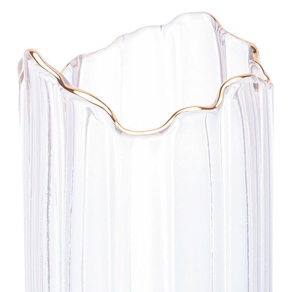 Vaso De Vidro Transparente Com Borda Dourada Para Flores Arranjos Plantas 10x25cm Wolff - 3