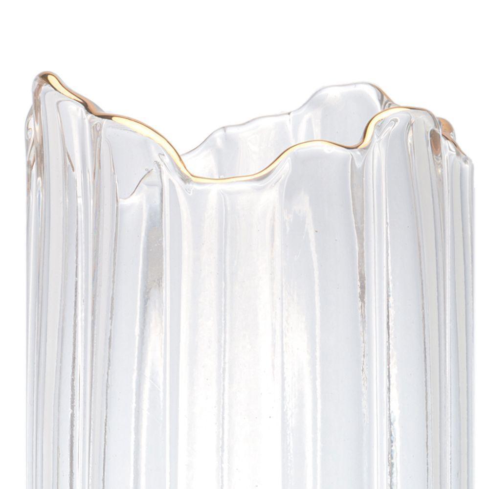 Vaso De Vidro Transparente Com Borda Dourada Para Flores Arranjos Plantas 10x25cm Wolff - 4