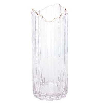 Vaso De Vidro Transparente Com Borda Dourada Para Flores Arranjos Plantas 10x25cm Wolff
