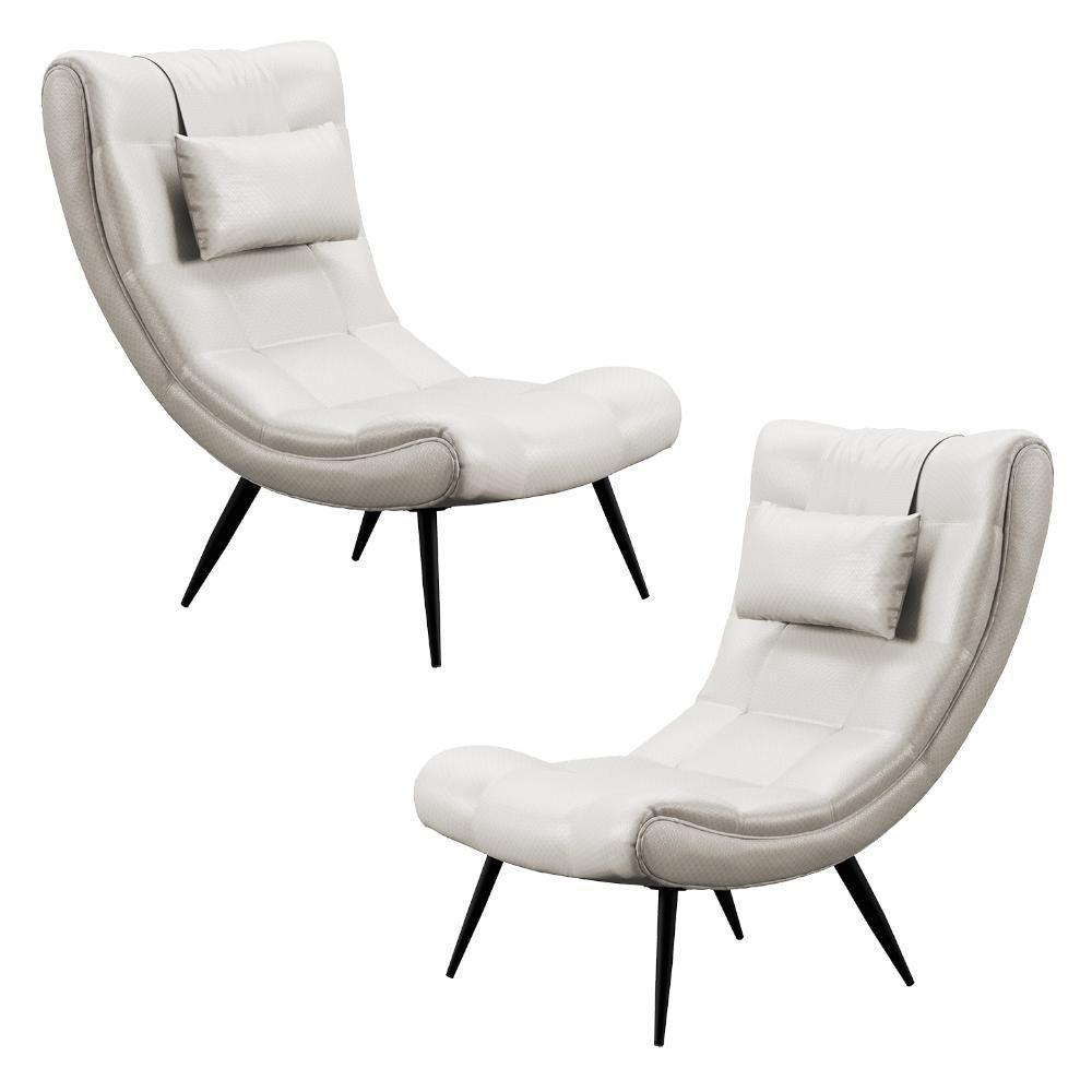 Kit 2 Poltronas Decorativas Para Sala De Estar Com Almofada E Pés Palito Lord Facto Prata - Ibiza - 1
