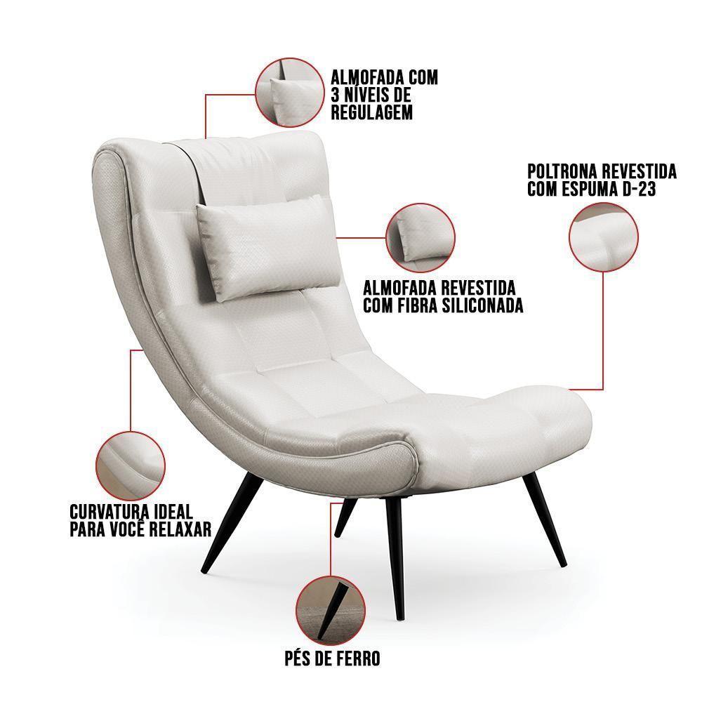 Kit 2 Poltronas Decorativas Para Sala De Estar Com Almofada E Pés Palito Lord Facto Prata - Ibiza - 3