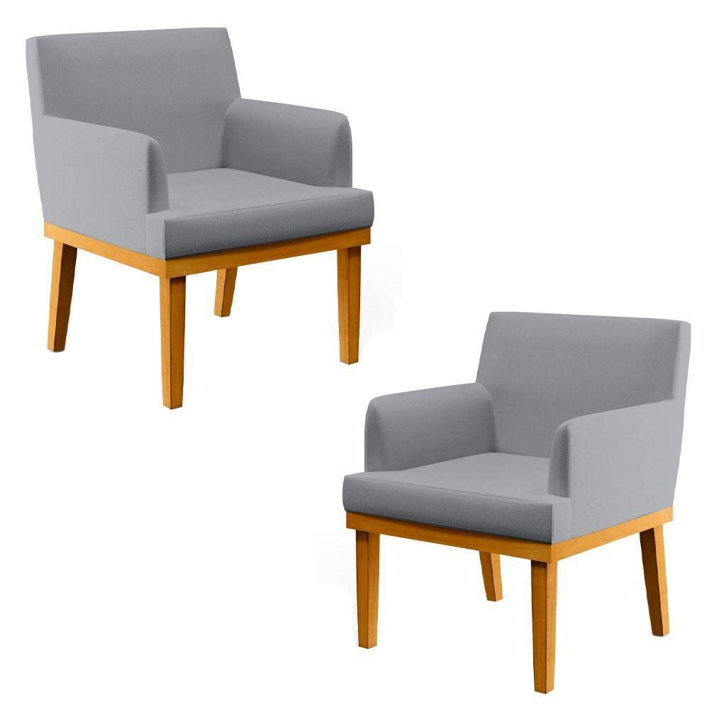 Kit 2 Poltronas Decorativas Vitória W01 Linho Cinza - Mpozenato - 1