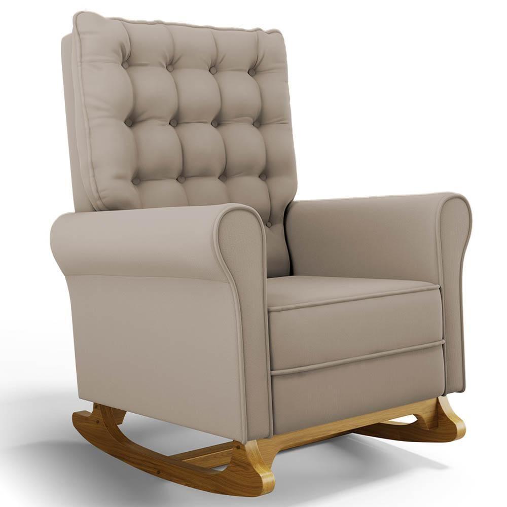 Kit 02 Poltronas De Amamentação Base Madeira Balanço Brenda G05 Veludo Bege - Mpozenato - 8