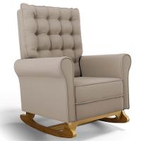 Kit 02 Poltronas De Amamentação Base Madeira Balanço Brenda G05 Veludo Bege - Mpozenato - 8