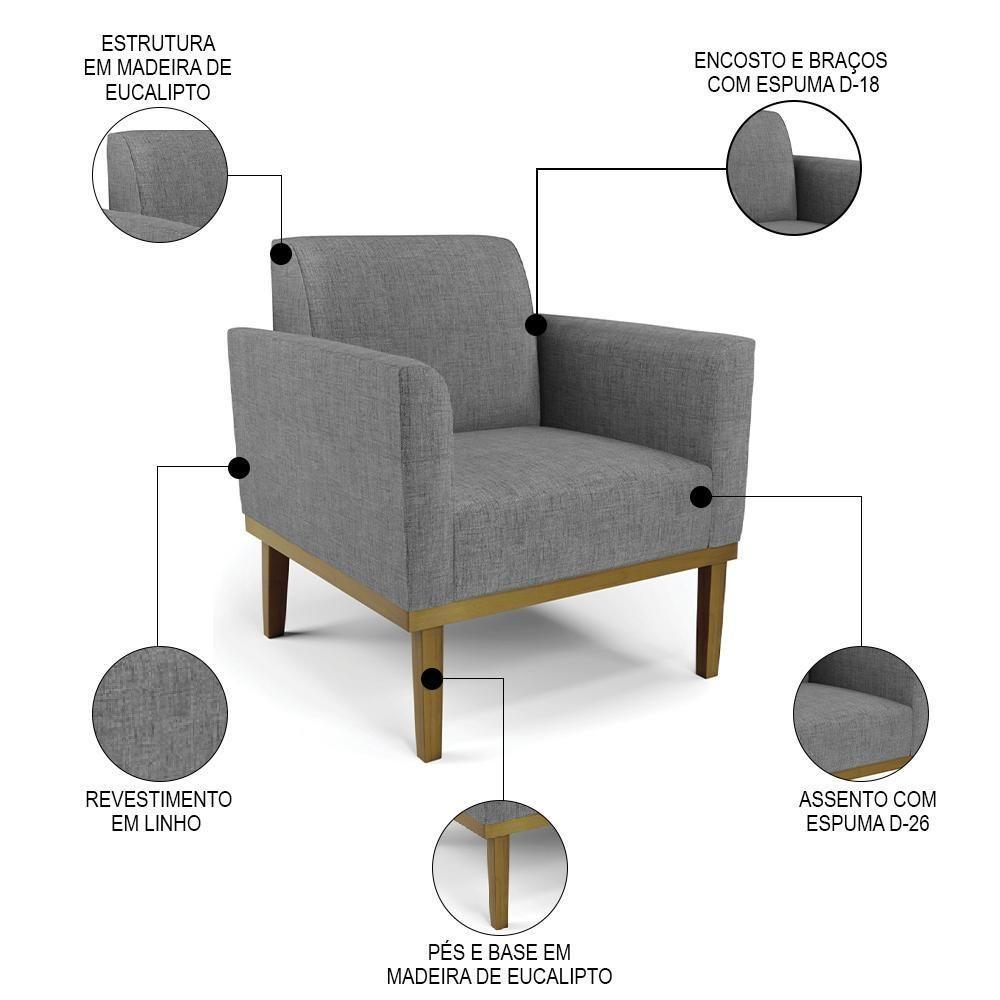 Poltrona Base Madeira Castanho Kit 2 Maressa Linho Grafite - Ibiza - 3