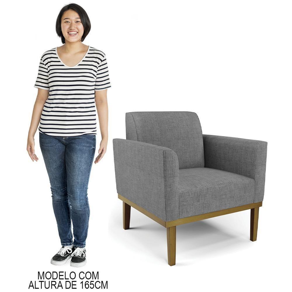 Poltrona Base Madeira Castanho Kit 2 Maressa Linho Grafite - Ibiza - 8