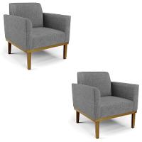 Poltrona Base Madeira Castanho Kit 2 Maressa Linho Grafite - Ibiza - 1