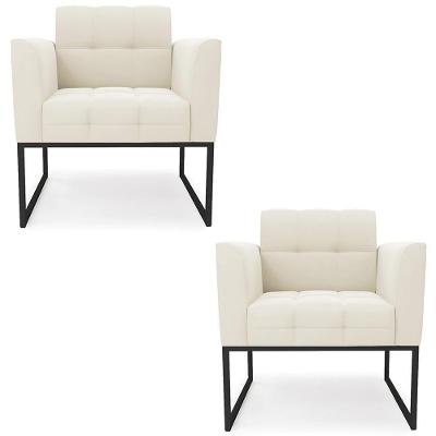 Kit 2 Poltronas Ana Base Industrial Veludo Bege Preto Ibiza