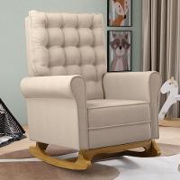 Poltrona De Amamentação E Descanso Base Madeira Com Balanço Brenda G05 Linho Creme - Mpozenato - 2