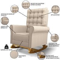 Poltrona De Amamentação E Descanso Base Madeira Com Balanço Brenda G05 Linho Creme - Mpozenato - 3