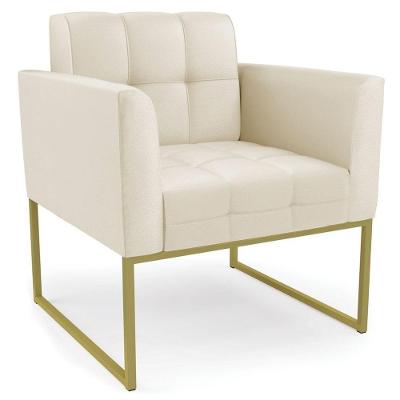 Poltrona Decorativa Ana Sintético Bege Dourado Ibiza
