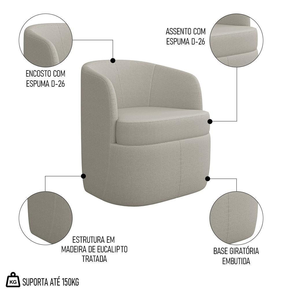 Kit 2 Poltronas Giratória Decorativa Para Sala Dandara K04 Bouclê Bege - Mpozenato - 3