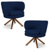 Kit 2 Poltronas Decorativas Melissa Base Giromad Giratória Veludo C-304 Azul Marinho - Domi - 1