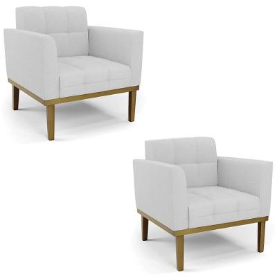 Kit 2 Poltronas Ana Para Sala Linho Cinza Ibiza
