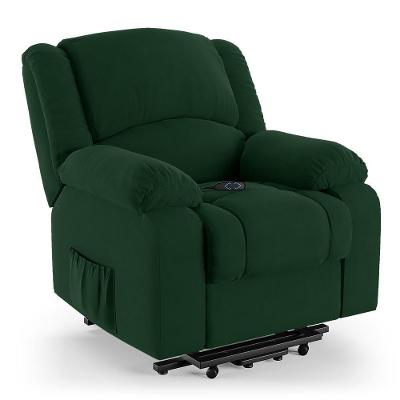 Poltrona Do Papai Reclinável Pietra Elevação Lift Elétrico Fh9 Veludo Verde - Mpozenato
