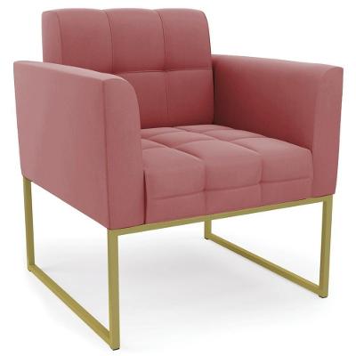 Poltrona Decorativa Ana Suede Dourado Rosa Ibiza