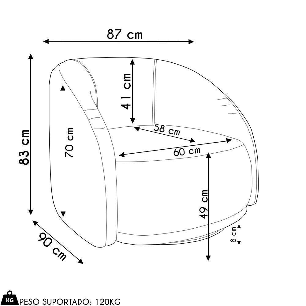 Poltrona Decorativa Giratória Kit 2 Lya M22 Boucle Bege/sintético Marrom - Mpozenato - 8