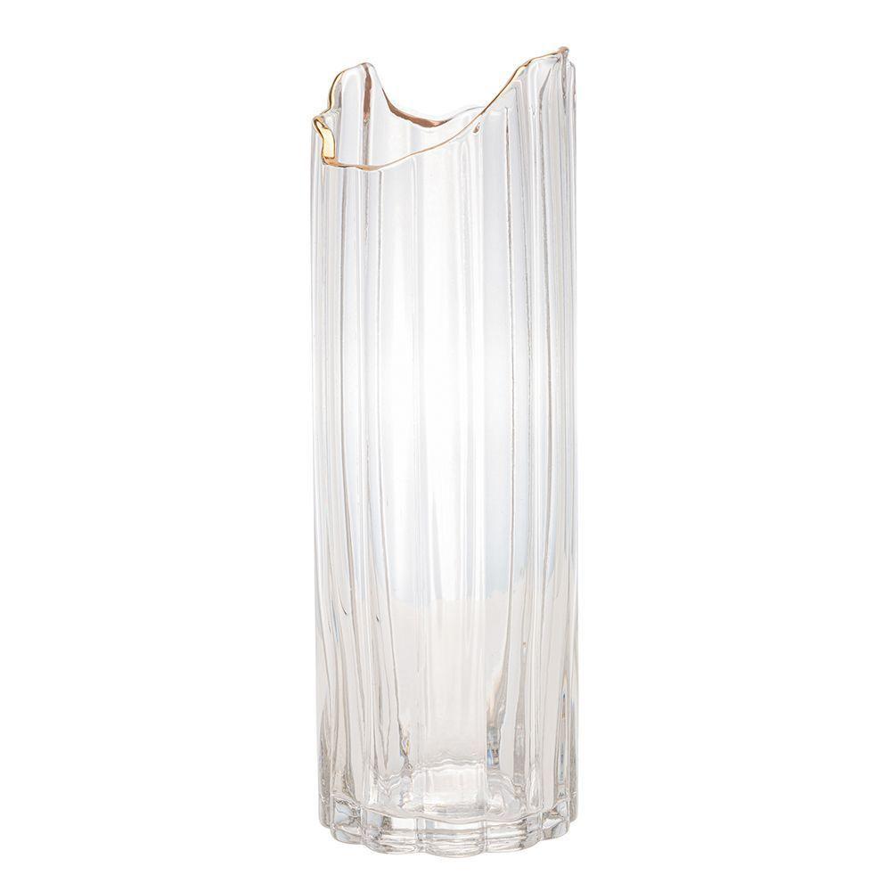 Vaso De Vidro Transparente Com Borda Dourada Para Flores Arranjos Plantas 10x30cm Wolff - 1