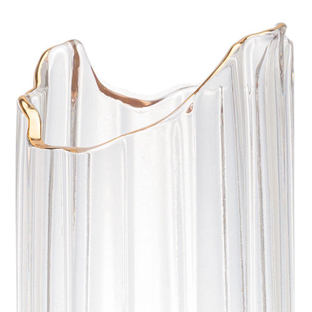 Vaso De Vidro Transparente Com Borda Dourada Para Flores Arranjos Plantas 10x30cm Wolff - 4