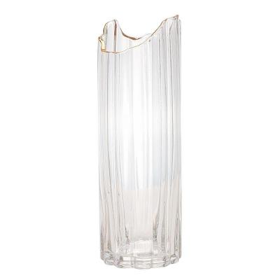 Vaso De Vidro Transparente Com Borda Dourada Para Flores Arranjos Plantas 10x30cm Wolff