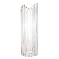 Vaso De Vidro Transparente Com Borda Dourada Para Flores Arranjos Plantas 10x30cm Wolff - 1