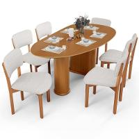 Mesa Para Sala De Jantar Ourense Com 06 Cadeiras Sala De Jantar Dara L02 Bouclê Cru - Lyam Decor - 1