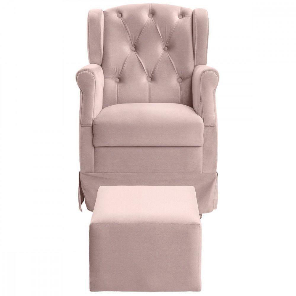 Poltrona De Amamentação Balanço Puff Ternura Veludo Rosa Rosa - 3
