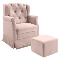Poltrona De Amamentação Balanço Puff Ternura Veludo Rosa Rosa - 1