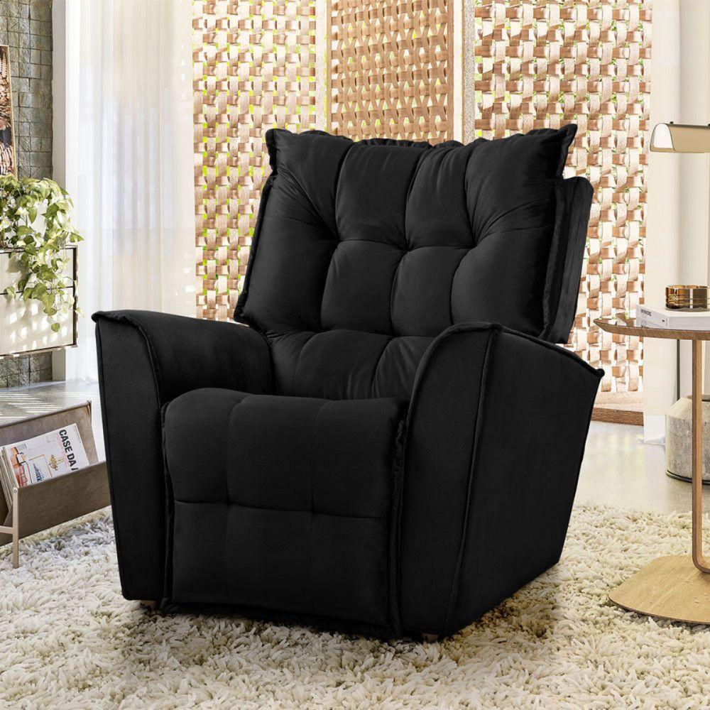 Poltrona Do Papai Reclinavel Para Sala King Tecido Veludo Preto - 2