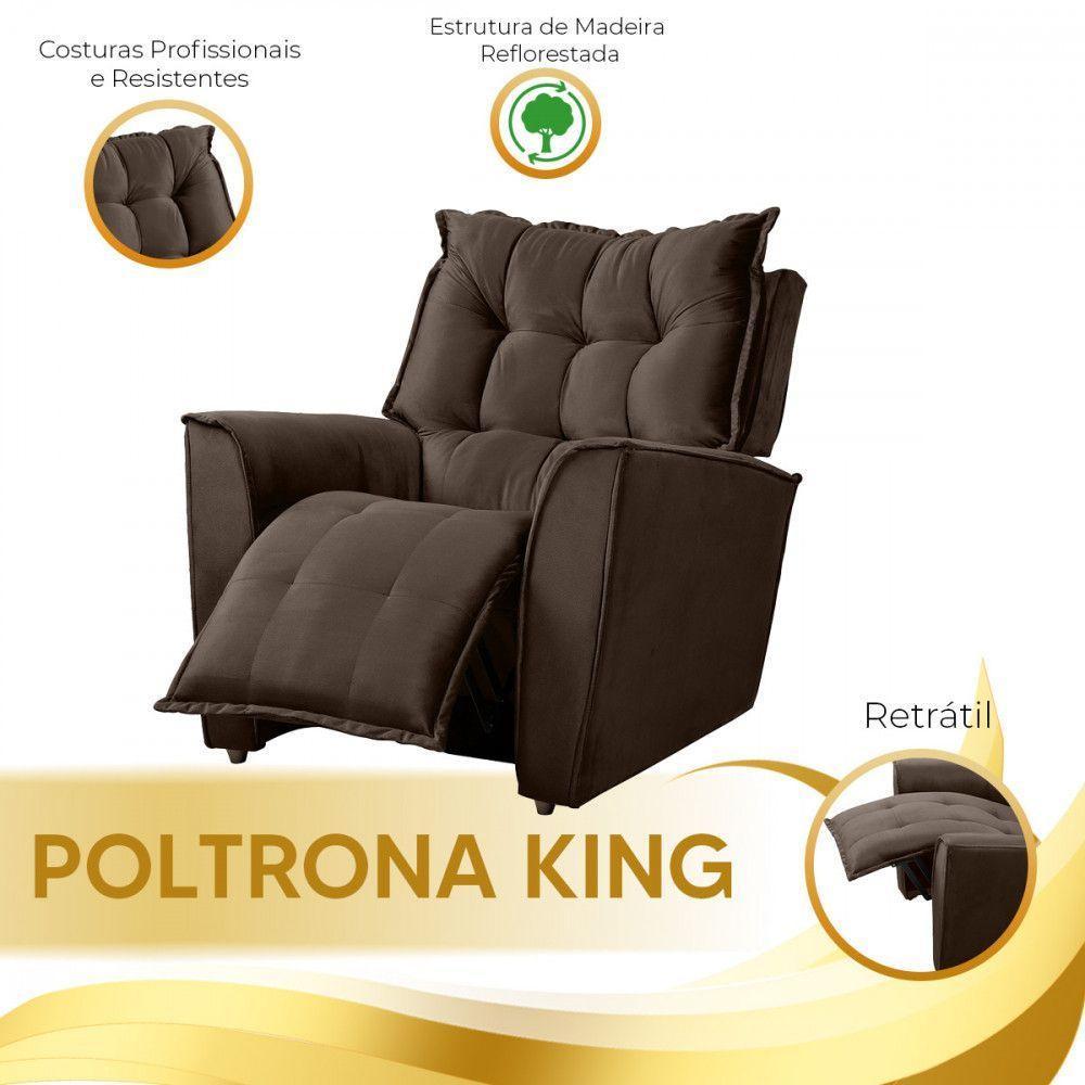 Poltrona Reclinavel Do Papai Para Sala King Veludo Chocolate Chocolate - 6