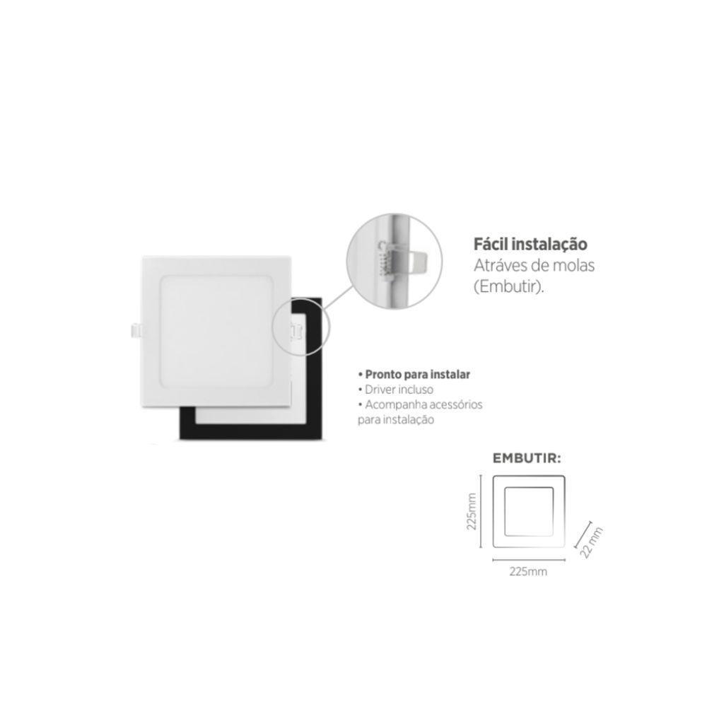Luminária Quadrada Embutir Acab. Branco 225x225x22 20w 4000k Irc >70 Ip 40 120° 1220lm - 1