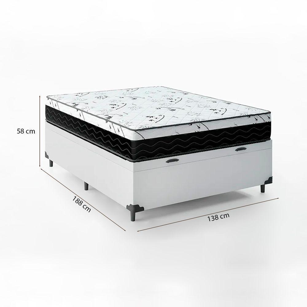 Cama Box Baú Casal 138 Tecido Sintético Branco Com Colchão Espuma D33 One Face Preto - Bello Box - 58x138x188 - 3