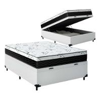 Cama Box Baú Casal 138 Tecido Sintético Branco Com Colchão Espuma D33 One Face Preto - Bello Box - 58x138x188 - 1