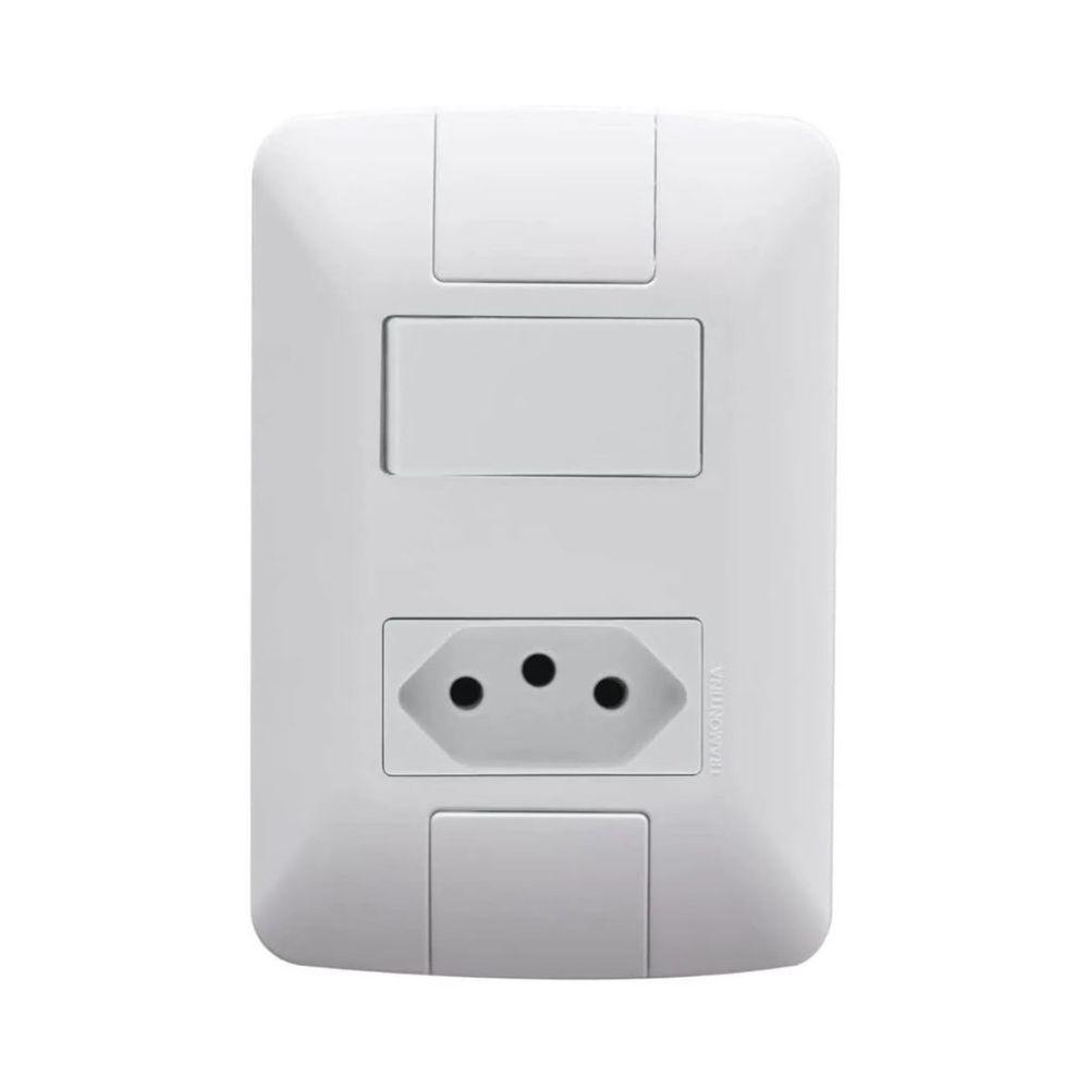 Conjunto 4x2 Com 1 Interruptor Simples 6 A 250 V E 1 Tomada 2p+t 10 A 250 V Tramontina Aria Branco - 1