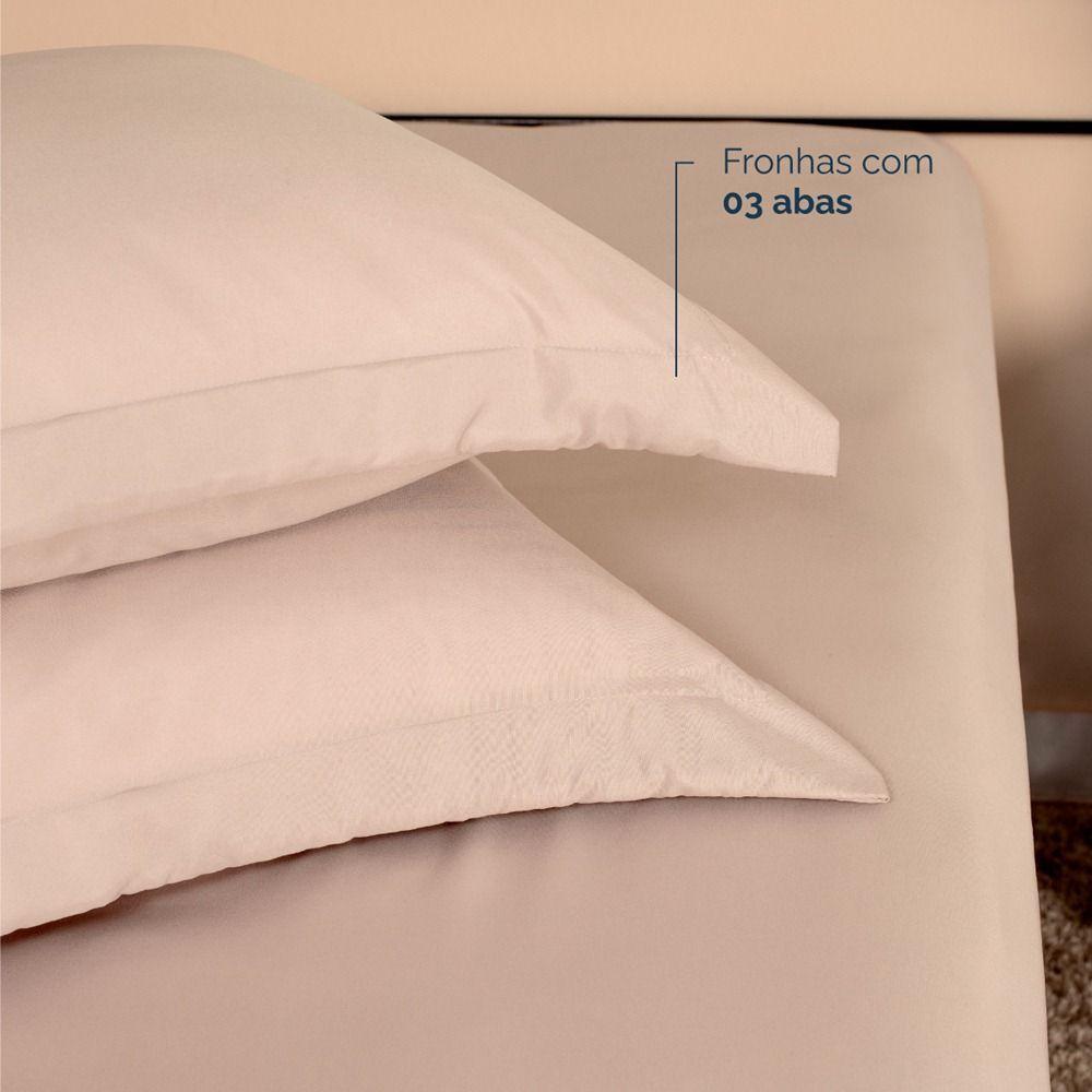 Kit 2 Fronhas Slim Com 3 Abas 50cm X 70cm Micropercal 200 Fios - Bege - 3
