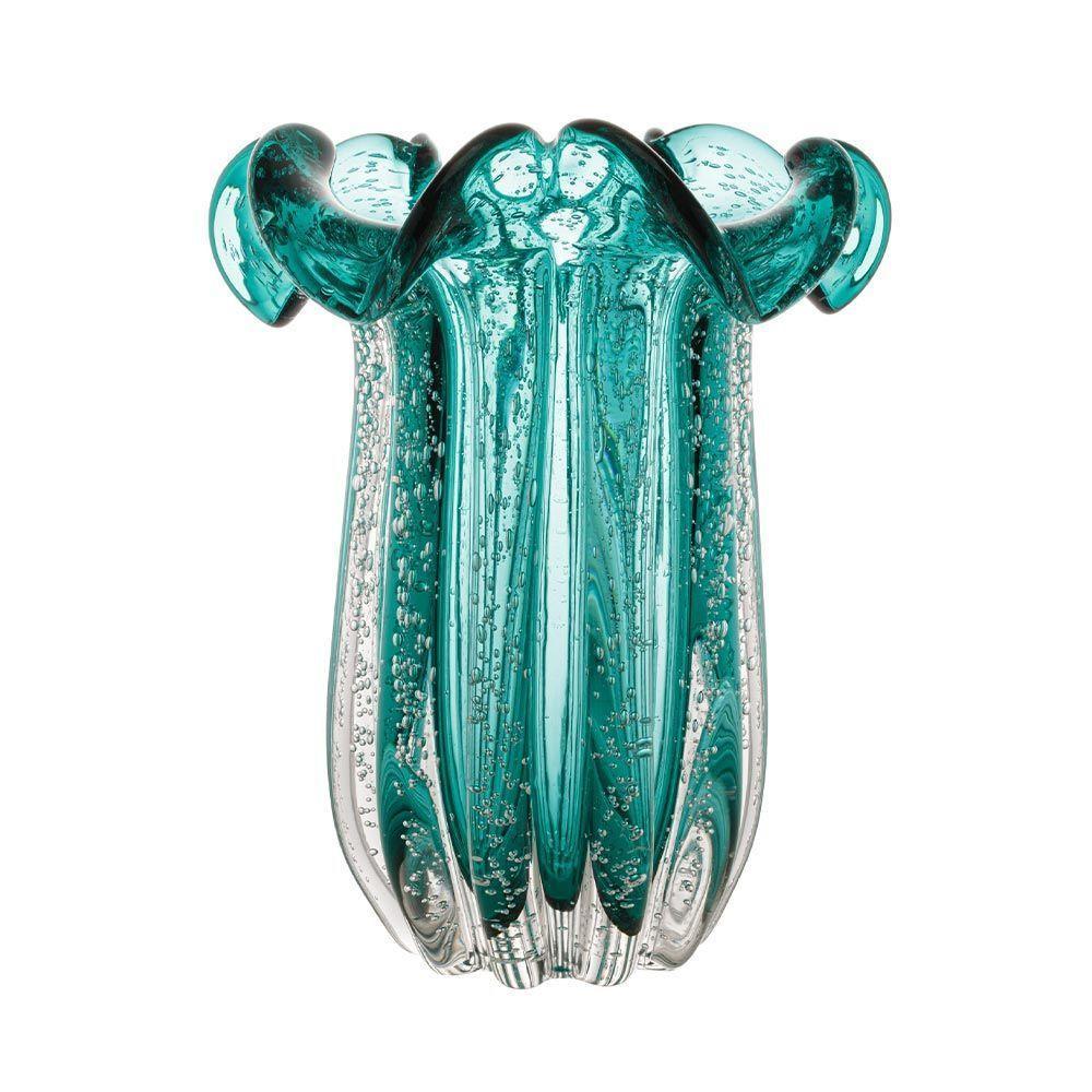 Vaso Murano Vidro Italy Azul Turquesa 19x24cm Wolff - 1