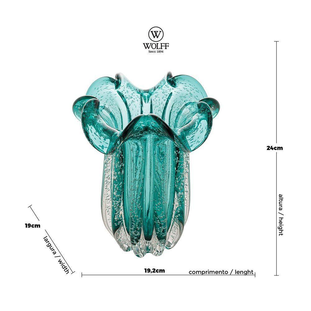 Vaso Murano Vidro Italy Azul Turquesa 19x24cm Wolff - 6