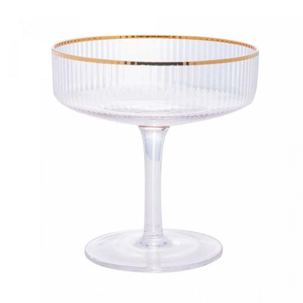 Taça De Vidro Coupe C/ Borda Dourada Lines Wollf 200ml - 1