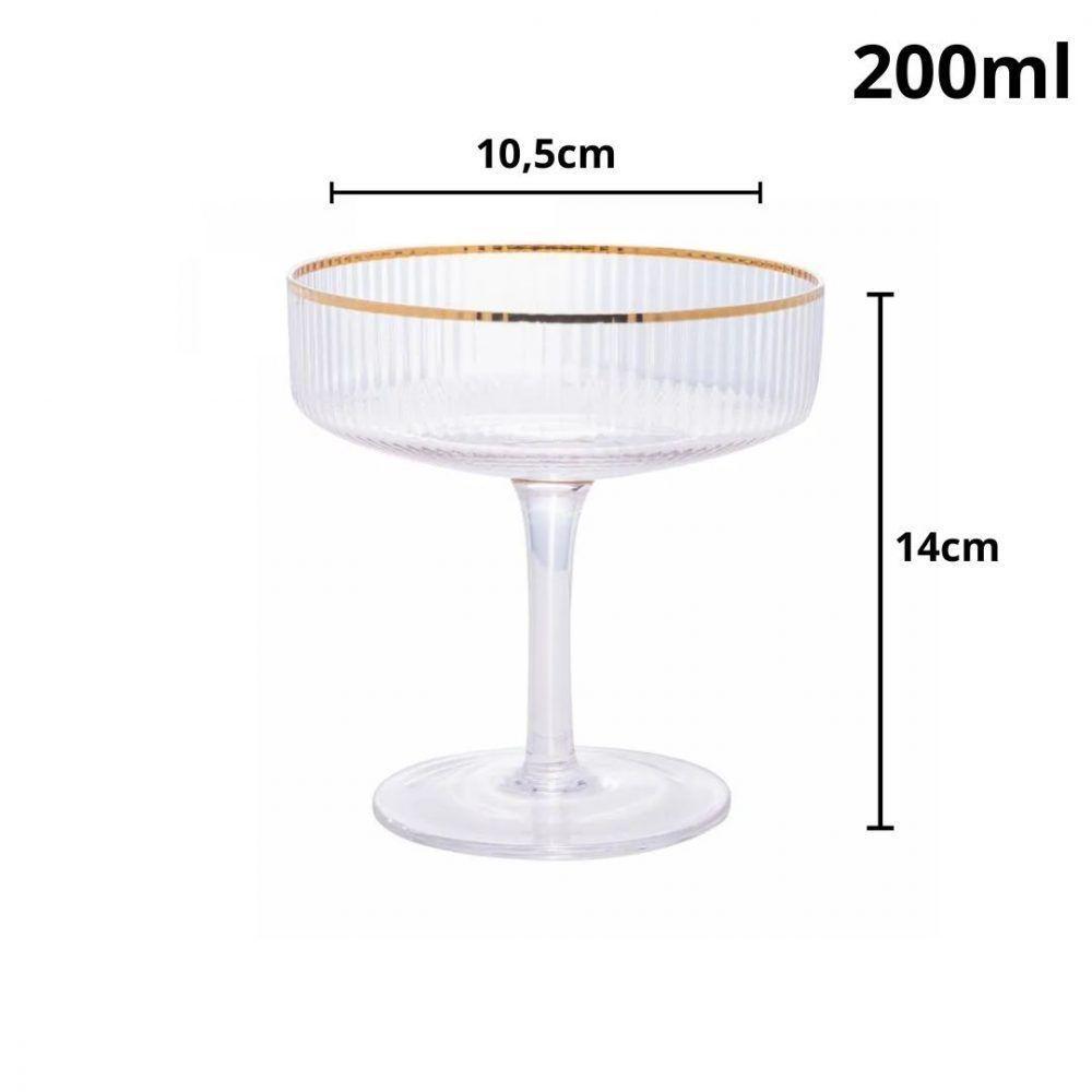 Taça De Vidro Coupe C/ Borda Dourada Lines Wollf 200ml - 2