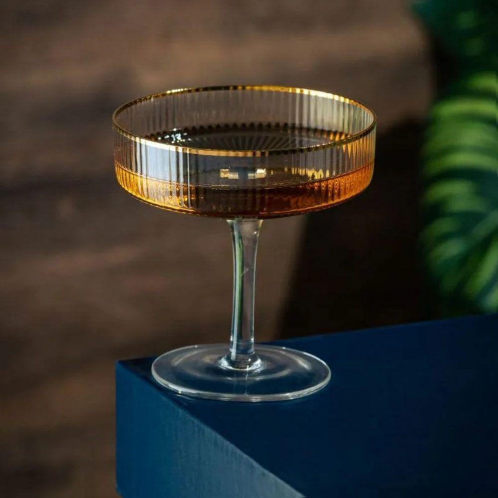 Taça De Vidro Coupe C/ Borda Dourada Lines Wollf 200ml - 4