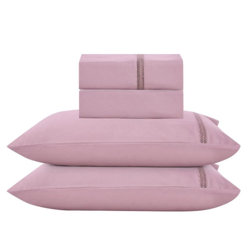 Jogo De Lençol Queen Roma Micropercal 300 Fios Toque De Algodão 4 Peças - Malva - 4