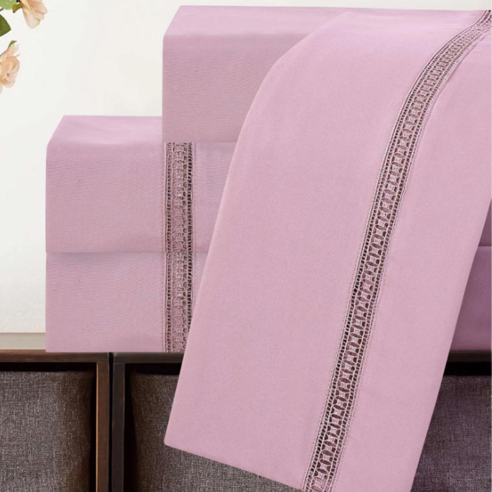 Jogo De Lençol Queen Roma Micropercal 300 Fios Toque De Algodão 4 Peças - Malva - 6