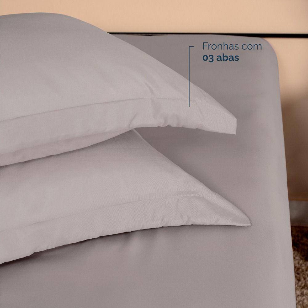 Kit 2 Fronhas Slim Com 3 Abas 50cm X 70cm Micropercal 200 Fios - Cinza - 3