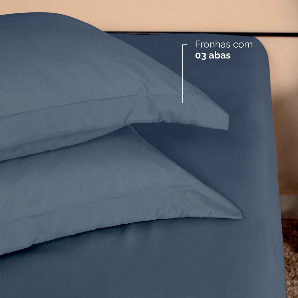 Kit 2 Fronhas Slim Com 3 Abas 50cm X 70cm Micropercal 200 Fios - Marinho - 3