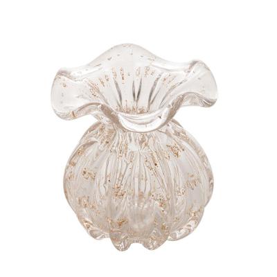 Vaso De Vidro Murano Trouxinha Italy Transparente E Dourado Wolff 10x11cm