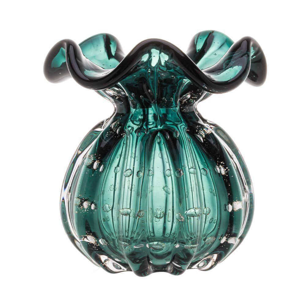 Vaso Murano Vidro Verde Esmeralda E Dourado 10x11cm Wolff - 1
