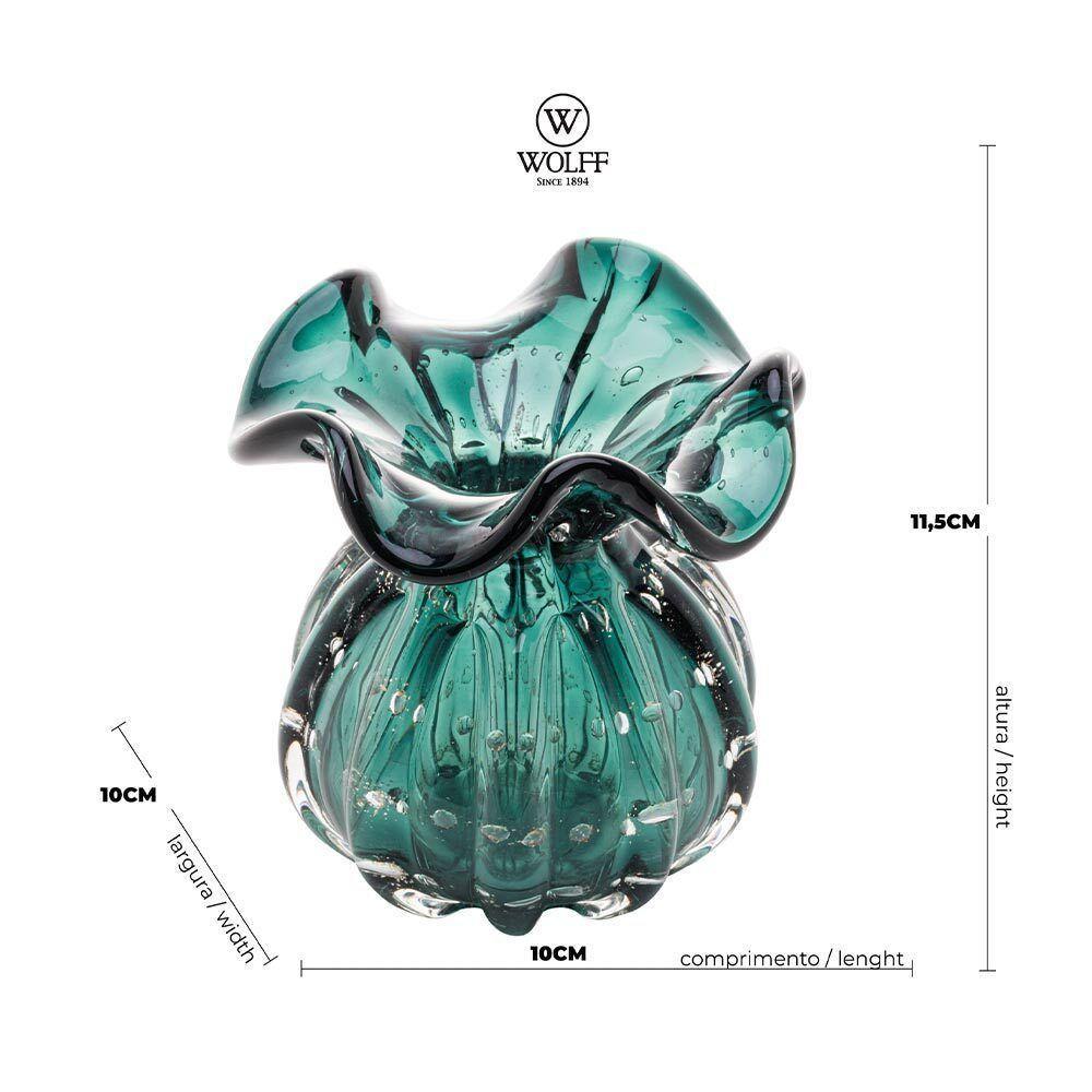 Vaso Murano Vidro Verde Esmeralda E Dourado 10x11cm Wolff - 2