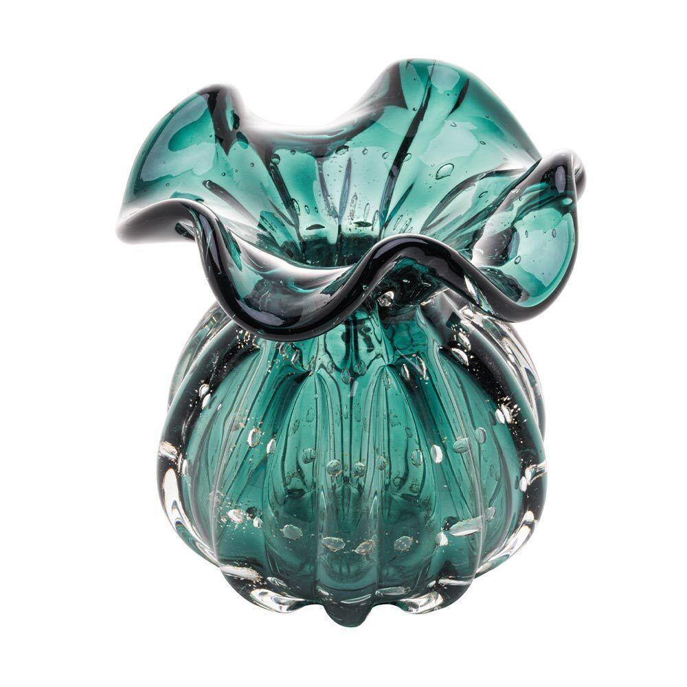 Vaso Murano Vidro Verde Esmeralda E Dourado 10x11cm Wolff - 5